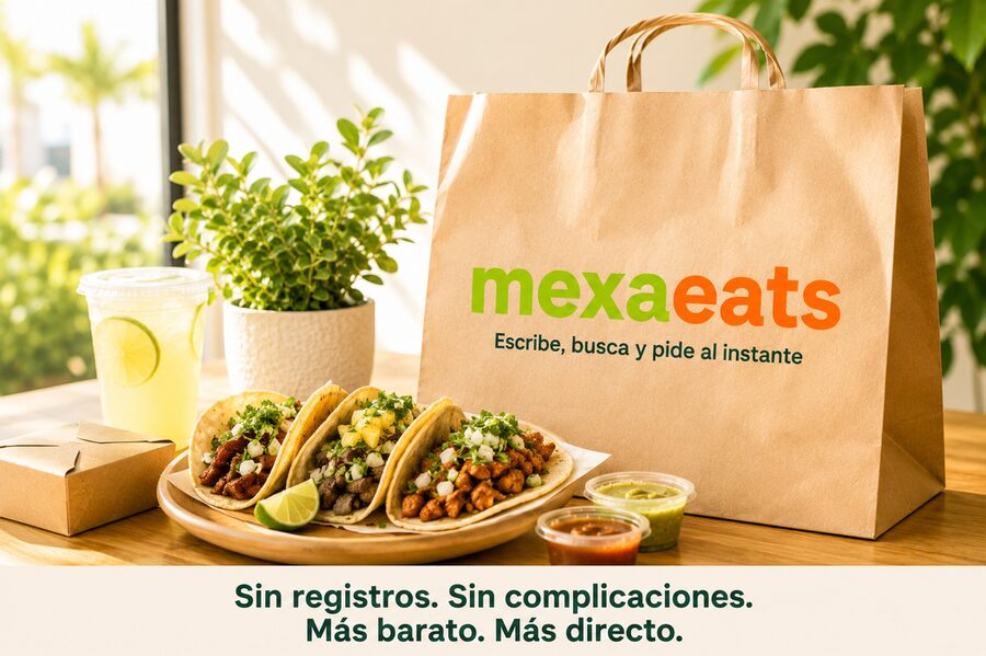 Bolsa Mexaeats con tacos y bebidas